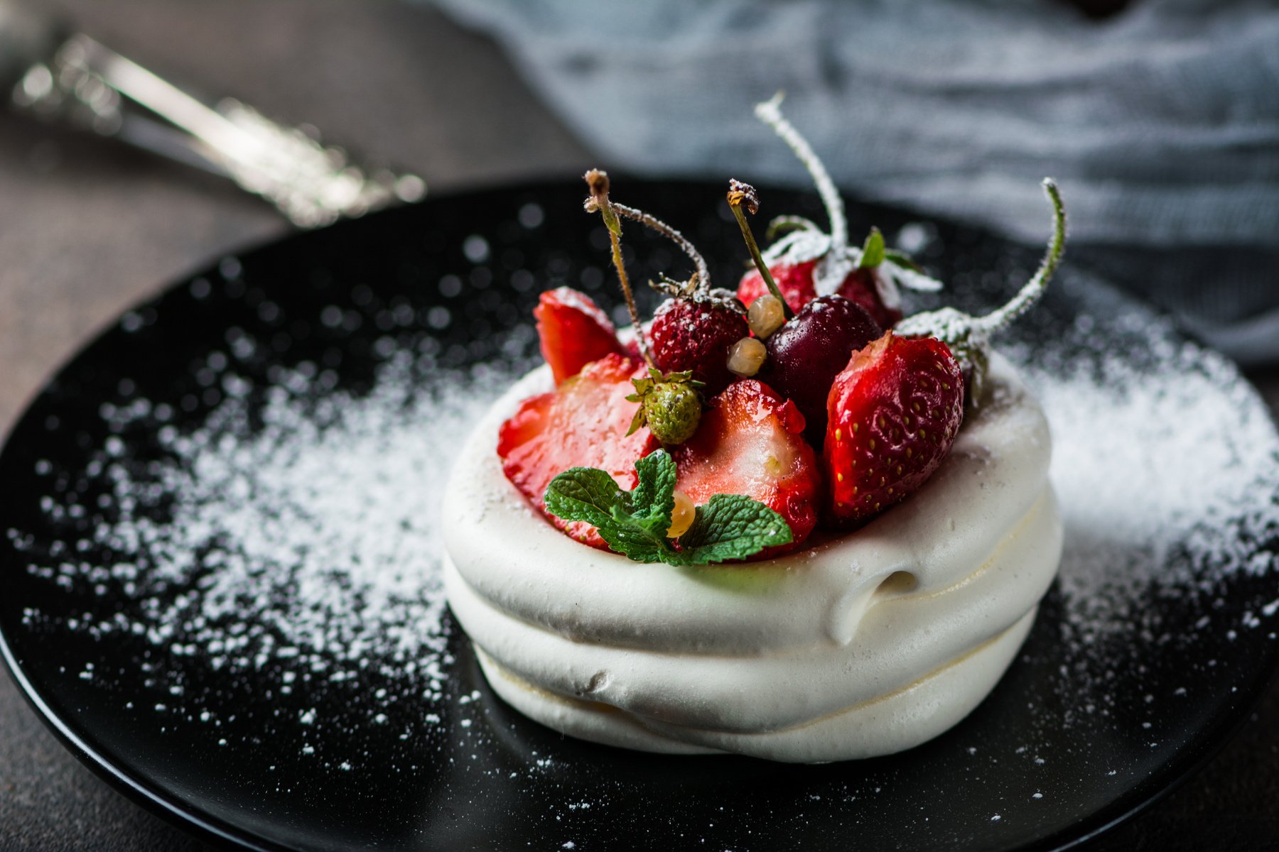 Pavlova with Strawberries on a Plate